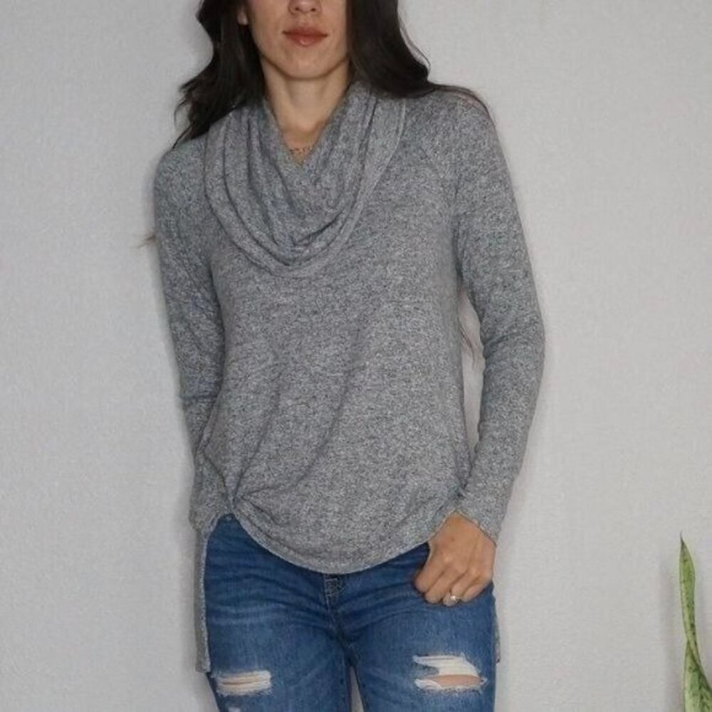 gibson Gray Cowl neck Lightweight Cozy Sweater Asymmetrical Hem